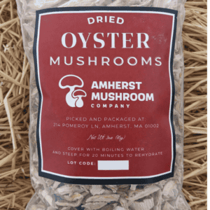Dried oyster mushroom package from amherst mushroom compnmay.